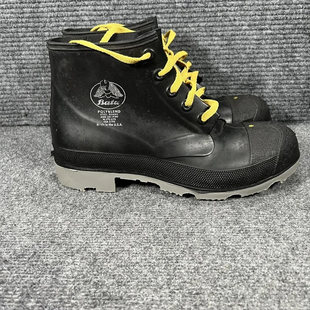 Bata Polyblend Boots Mens‎ Size 10 Black Rubber Waterproof Ankle Work Made USA